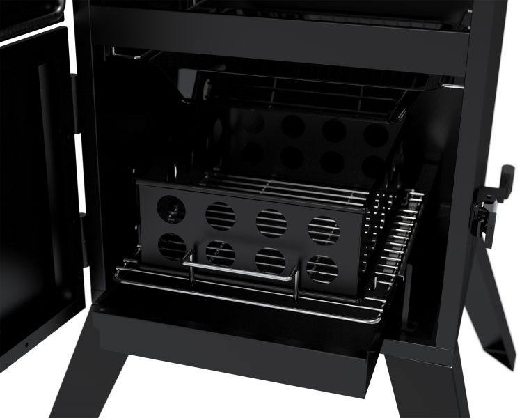 Dyna-Glo 36 inch Vertical Charcoal Smoker DGX780BDC-D open smoker tray