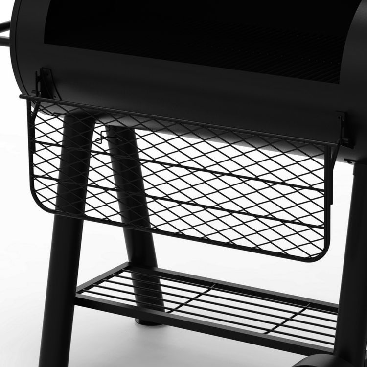 Fold down tray Dyna-Glo Signature Series Barrel Charcoal Grill and Offset Smoker - DGSS962CBO-D
